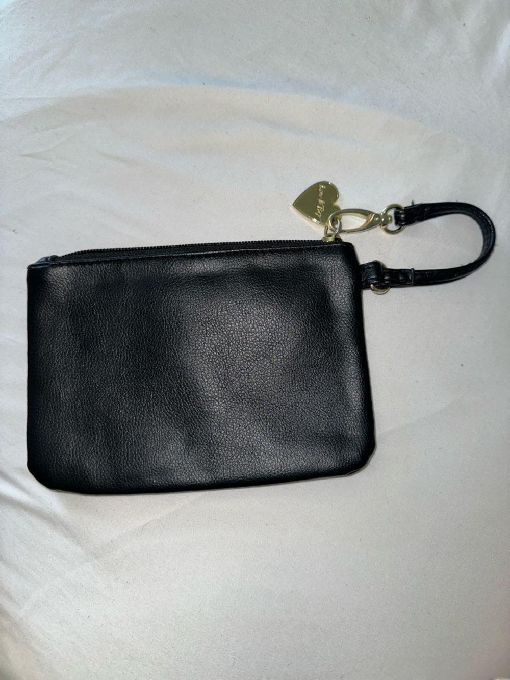 Betsey Johnson Black Wristlet Clutch with Gold Heart Charm